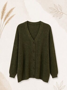 Cupshe Olive Green Waffle Knit Cardigan Sweater NWT Size Small Cozy Button Front